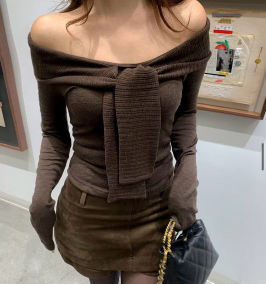 [ 🆕 氣質小性感 假兩件一字膊 ] Knot Off Shoulder Top - 3 colours