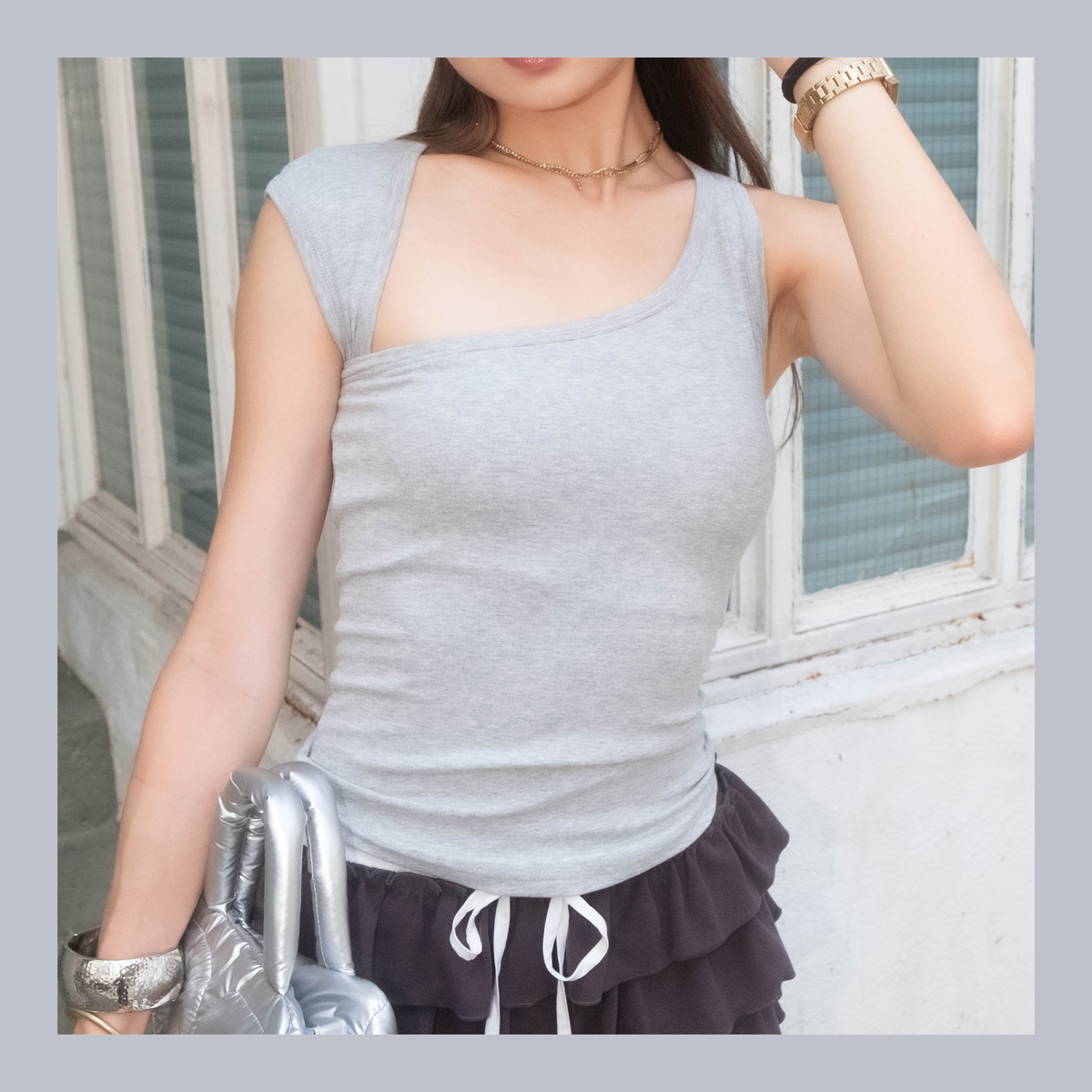 Asymmetric Cutout Ribbed Tank (with pads) - 3 colours