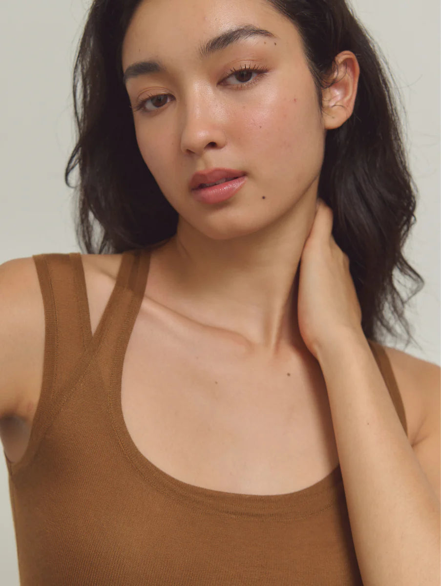 [ Premium ⚜️ ] Leila Layered Knit Top - Brown