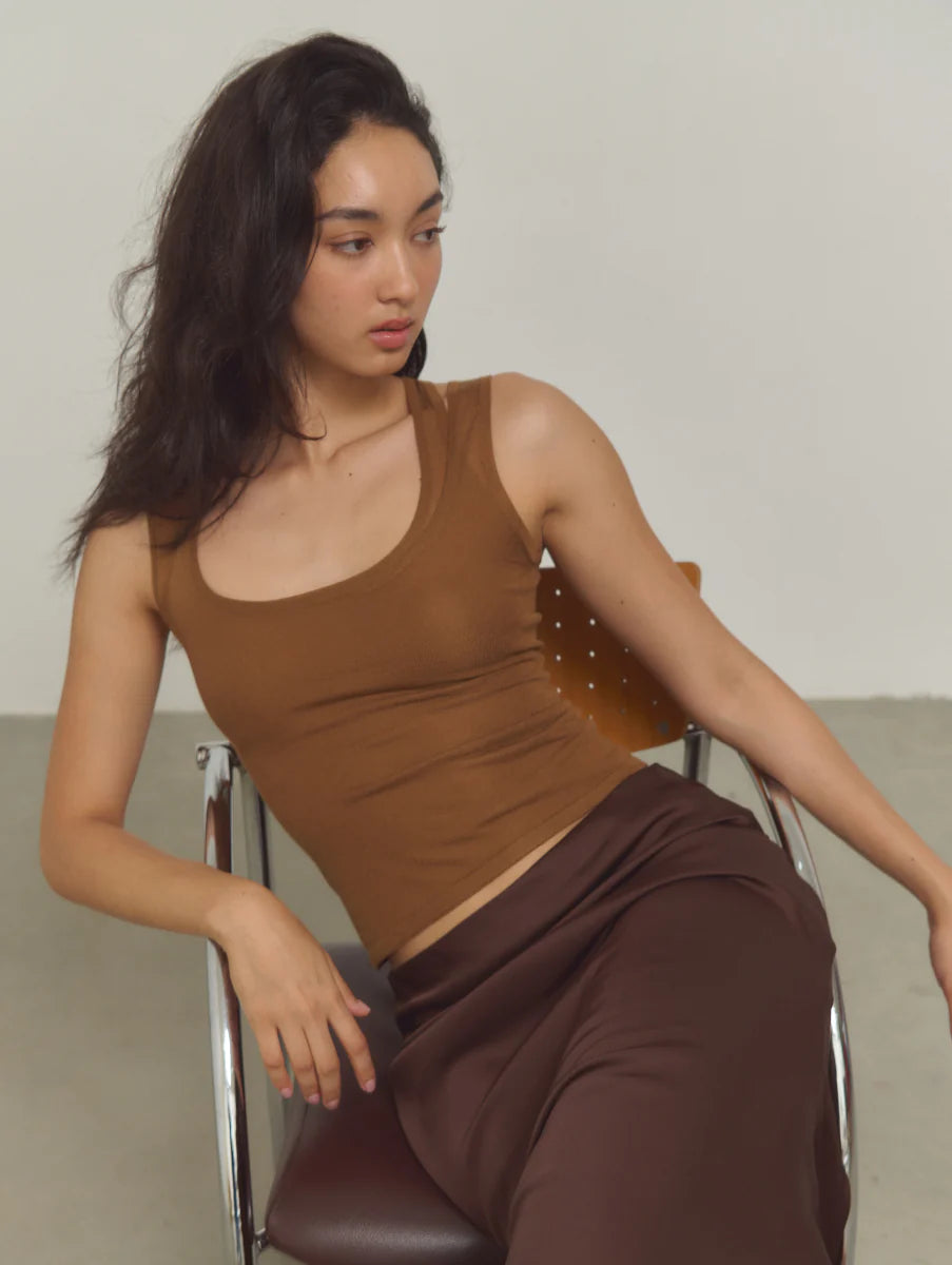 [ Premium ⚜️ ] Leila Layered Knit Top - Brown