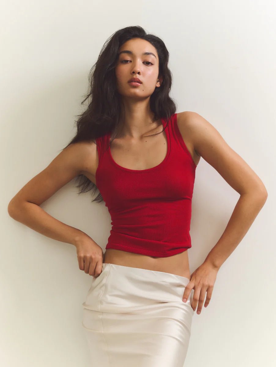 [ Premium ⚜️ ] Leila Layered Knit Top - Red