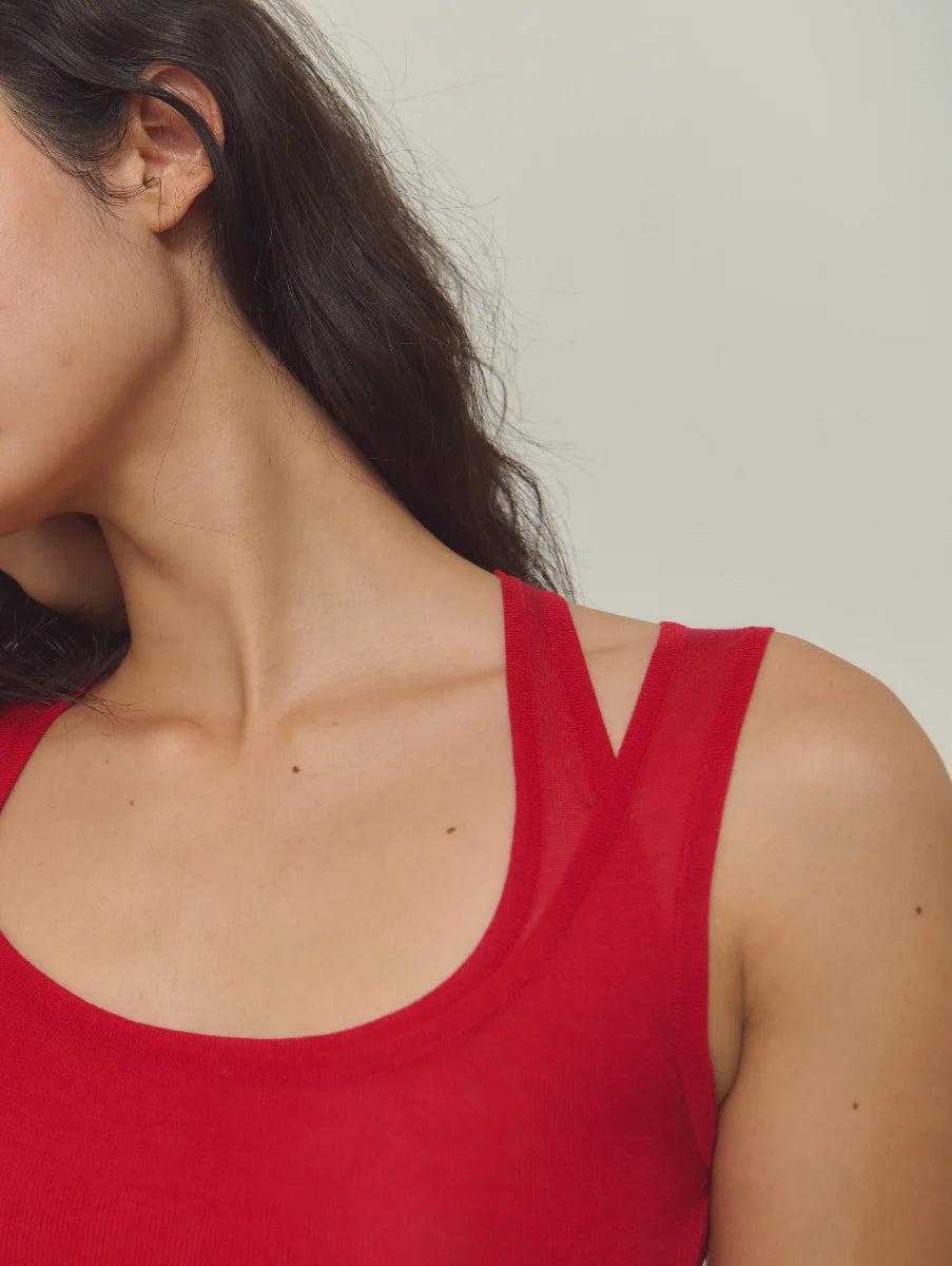 [ Premium ⚜️ ] Leila Layered Knit Top - Red