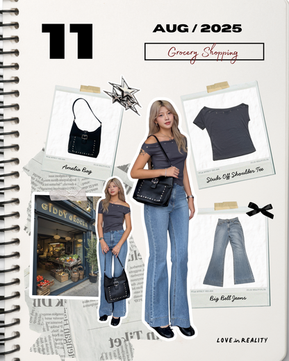 [ 新品優惠 🆕 型格日常! 斜肩鐵圈 top ] Studs Off Shoulder Tee