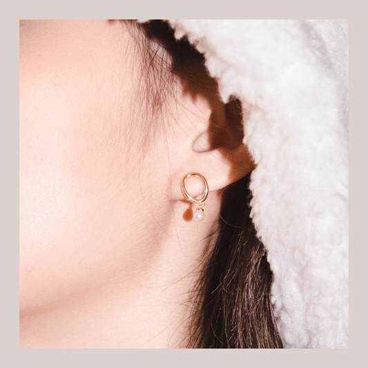 [ 氣質簡約圈圈耳環 ] Oval Pearl Earrings Gold