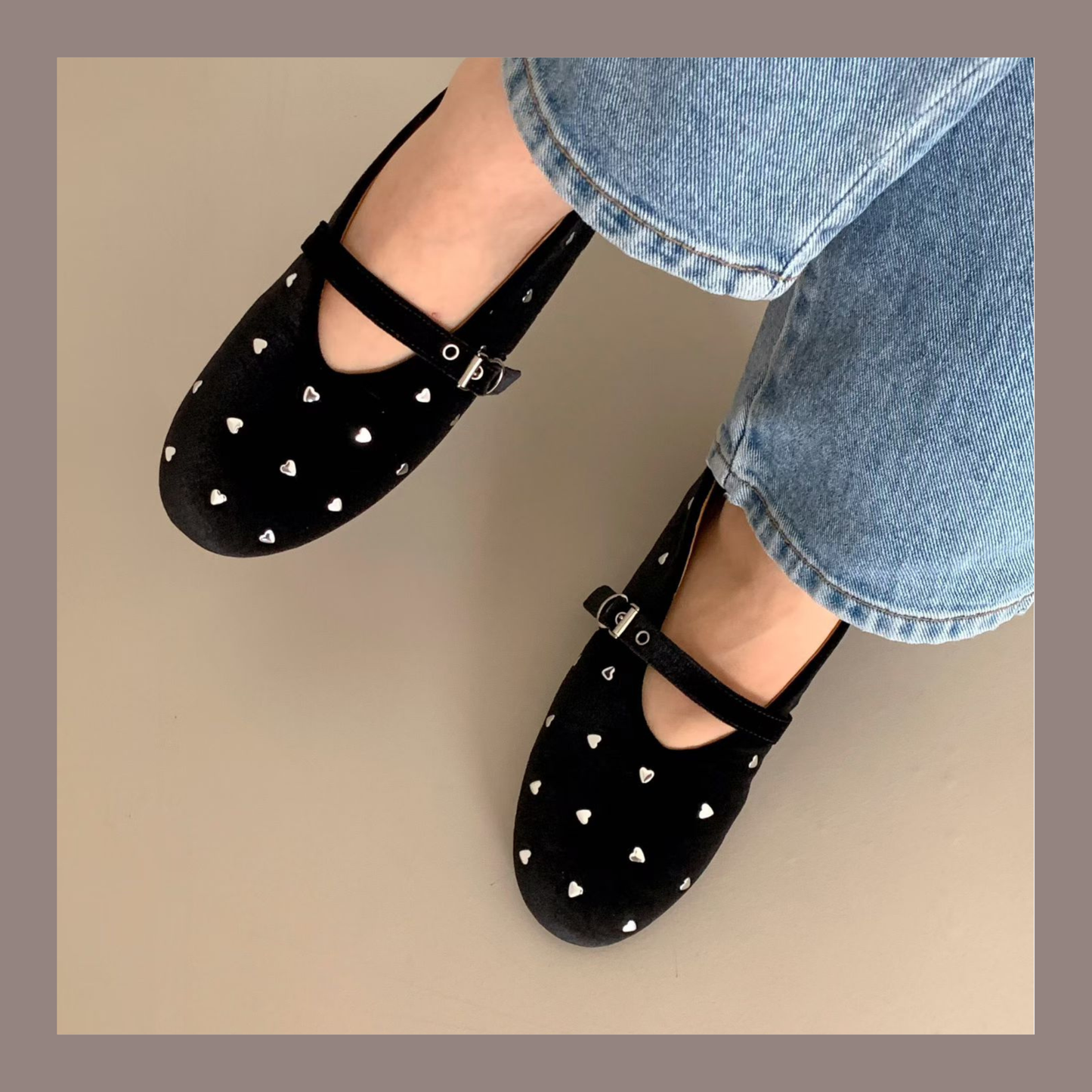 [ 🆕 好可愛!! 絨面心型 Mary Jane flats] Mini Heart Velvet Flats
