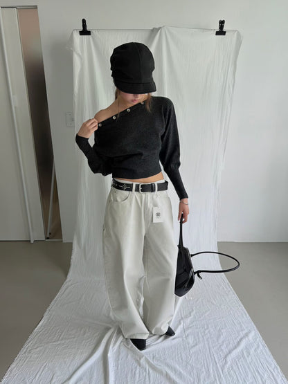 Asymmetrical Sweater With Buttons - 3 colours