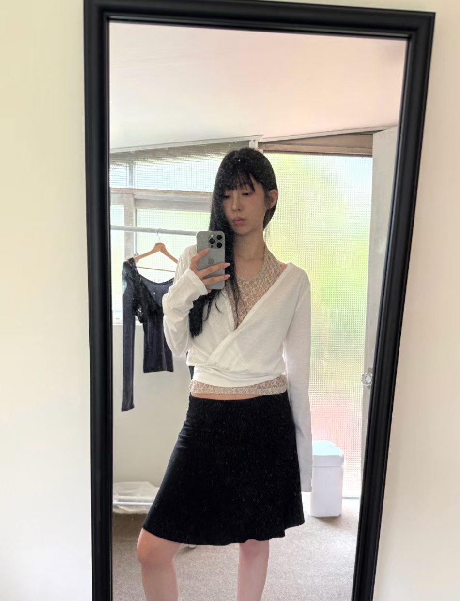Lace-Trim Layered Wrap Top - 3 colours
