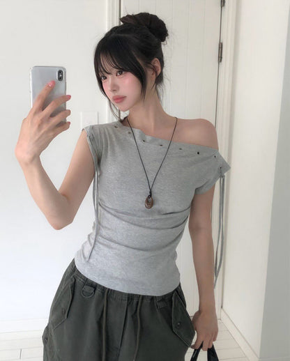 🆕  Eyelet Off-Shoulder Drawstring Top - 3 colours