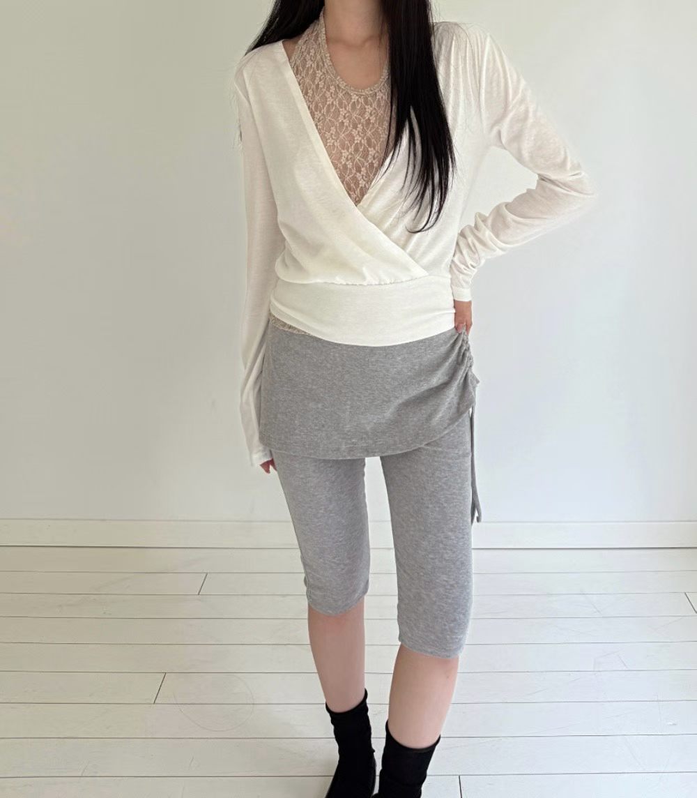 Lace-Trim Layered Wrap Top - 3 colours