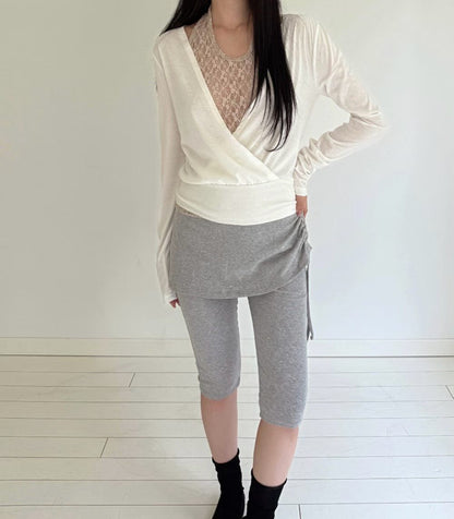 Lace-Trim Layered Wrap Top - 3 colours