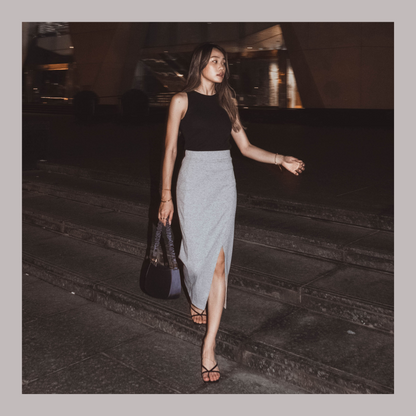 [ 休閒氣質長裙~] Basic Stretchy Split Maxi Skirt - Grey