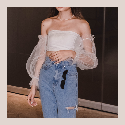 [ 太美了! 高貴紗䄂一字膊 ] Swan Lake Off-shoulder Top - White