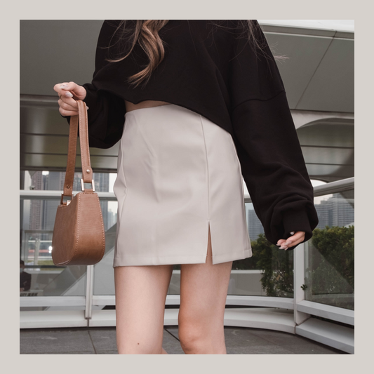 [ 百搭開叉皮裙 ] Faux Leather Mini Skirt Split