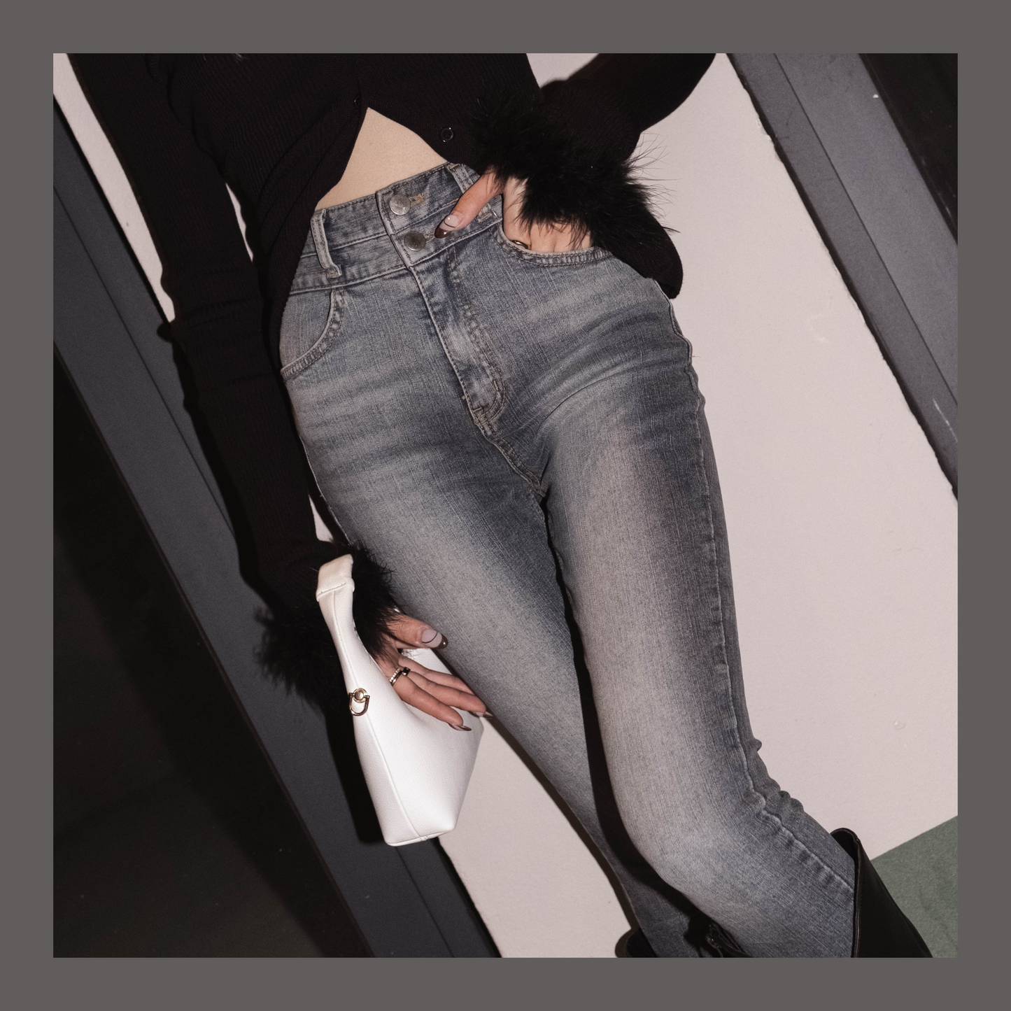 [ 小個子友好! 復古洗水超彈性牛仔 ] Double Band Vintage Skinny Jeans