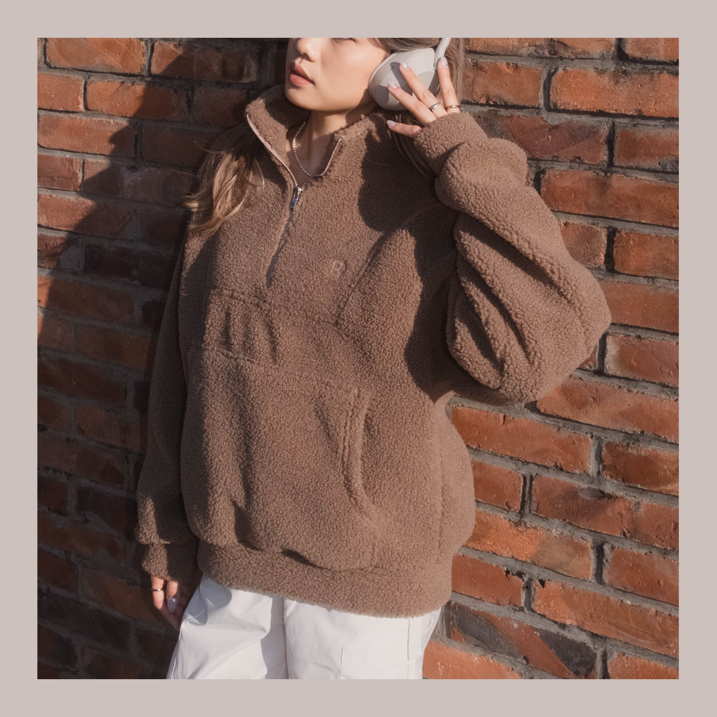 [ 暖 “粒粒” 拉鍊衛衣 ] Teddy Half Zip Pullover - Brown