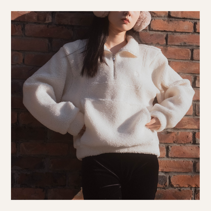 [ 暖 “粒粒” 拉鍊衛衣 ] Teddy Half Zip Pullover - Ivory