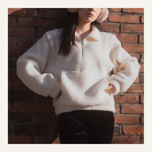 [ 暖 “粒粒” 拉鍊衛衣 ] Teddy Half Zip Pullover - Ivory