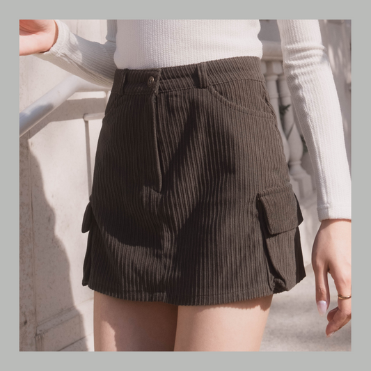 [ 軟滑燈芯絨工裝短裙 ] Corduroy Mini Cargo Skirt - Army Green