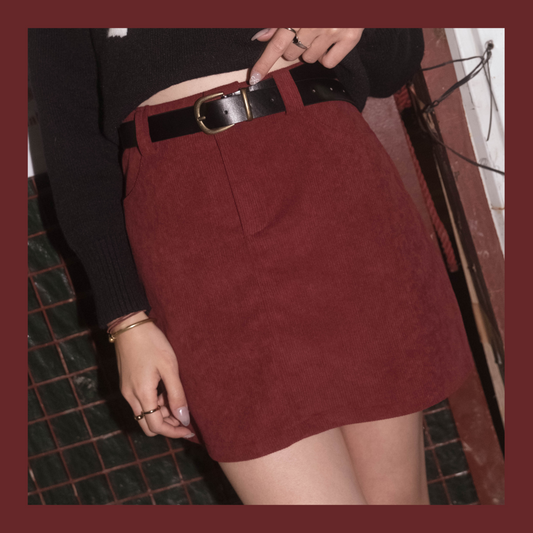 [ 特別色系~ 燈芯絨 A 字裙 ] Corduroy A Line Skirt - Burgundy