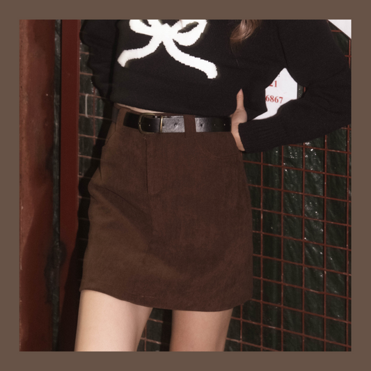 [ 特別色系~ 燈芯絨 A 字裙 ] Corduroy A Line Skirt - Brown