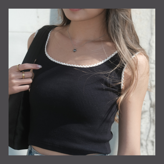 [ 韓國連線 🇰🇷 小花邊～ 氣質方領厚實小背心 ] Mini Lace Square Neck Tank - 3 colours