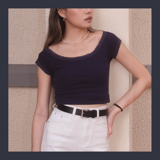 [ 簡約百搭 lace 邊大領 top~ ] 
Cooling Sunset Basic Top - 3 colours