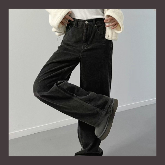 [十萬個推薦! 慵懶直腳 軟熟燈芯絨闊腳褲 ] No Worries Corduroy Wide Leg Pants - 3 colours