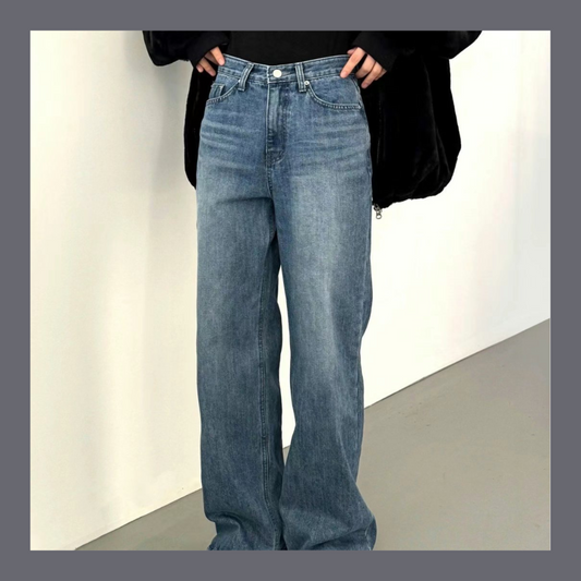 [ 毛毛牛仔褲! 不限身型 高腰直筒 復古色 tone ] Toasty High-waist Wide Leg Jeans