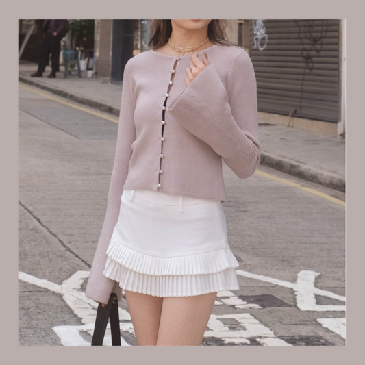 [ 氣質 pick! 🐚 藕粉珠珠扣喇叭 top 🪄 ] Rapunzel Cardigan Pearl