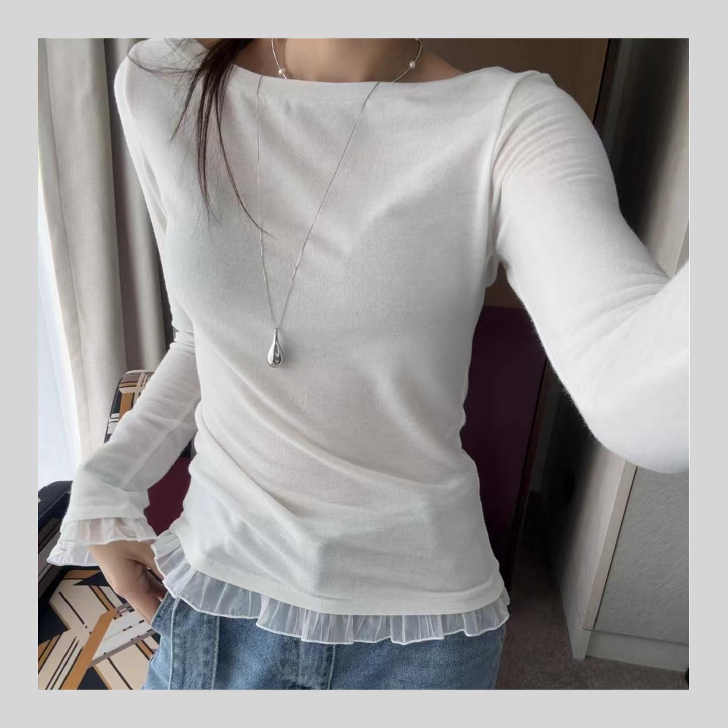 [ 仙氣飄飄 Ruffle Top ] Sheer Ruffle Tee - 2 colours