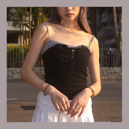 [ 又型又 sweet 🖤🪽💞 假兩件小性感吊帶~ ] Two Layered Cami Checked