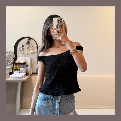 [ 🆕 夏日熱推款 🎀ྀིྀི ⋆｡‧˚ʚ🧸ɞ˚‧｡⋆甜辣暗花兩著 top ] Aura Two-way Top - 2 colours