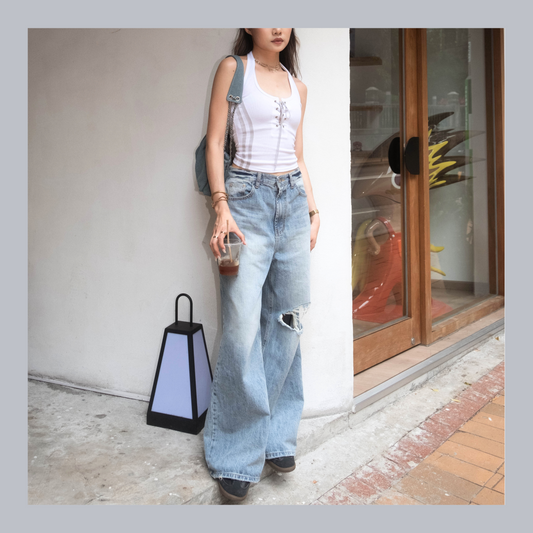 [ 🆕 極力推介!‧ ₊˚🎧⊹♡ 鬆弛感型爆直筒爛牛] Laid-back Ripped Jeans Straight