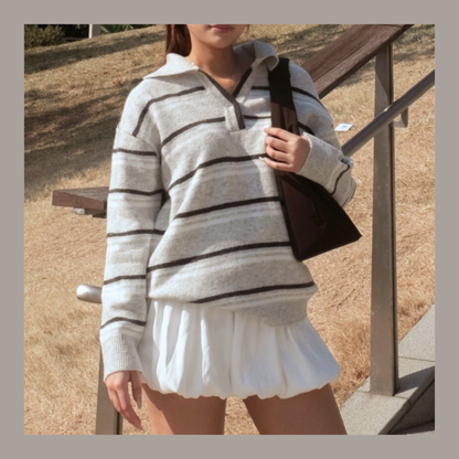 [ 美美的配色~ 🧺🩶 舒服百搭翻領冷衫 ] Copenhagen Stripes Sweater - 3 colours