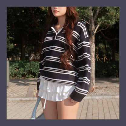 SALE [ 美美的配色~ 🧺🩶舒服百搭翻領冷衫 ] Copenhagen Stripes Sweater - 3 colours