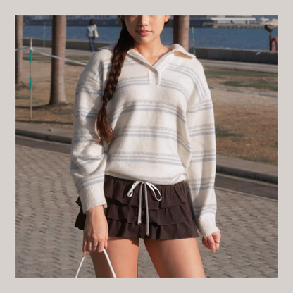 [ 美美的配色~ 🧺🩶舒服百搭翻領冷衫 ] Copenhagen Stripes Sweater - 3 colours