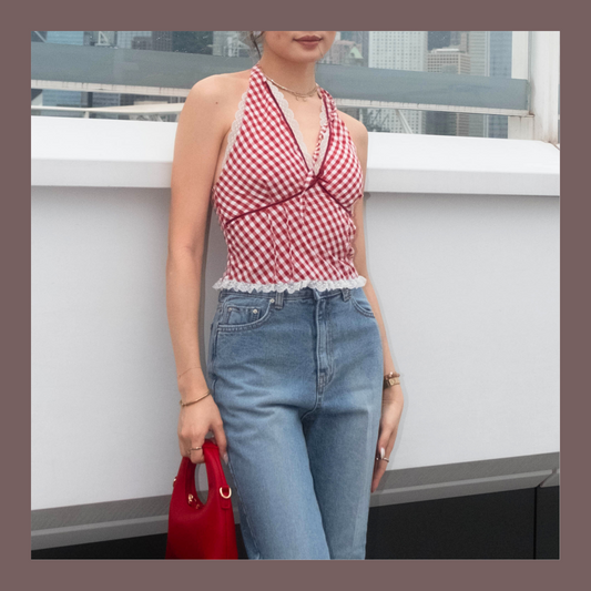 [ 🆕 田園風 🧺 清新可愛格仔 top ] Picnic Checked Backless Top - 2 colours