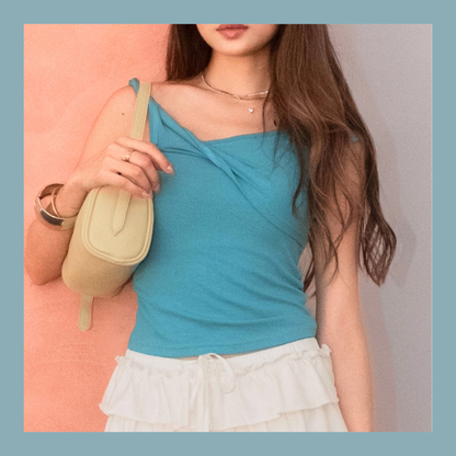 🆕 Twisted Asymmetric Ribbed One-Shoulder Top - 4 colours