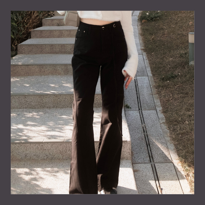 SALE [ 舒服 + 靚cut 🪽 歐美隨性高腰喇叭褲 ] Way Cool Mini Belt Flare Pants - 2 colours