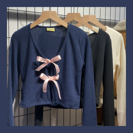 [ 回頭率UP! 絲帶蝴蝶結 top! ] Double Ribbon Long Sleeve Top