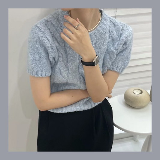 [ 簡約優雅~ 短袖針織~ ] Puffy Short Sleeve Knit Top