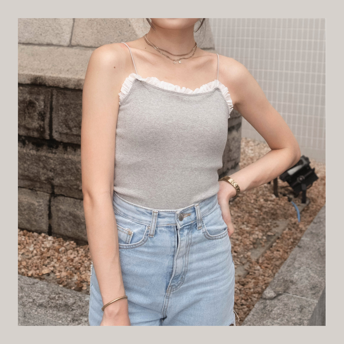 [ 小細節取勝!透視皺褶邊 padded top ] Sheer Ruffle Padded Cami - 4 colours