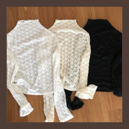 [ 🆕 溫柔氣質 🐚 透視蝴蝶結 lace ] Lacey Bow Turtle Neck Top - 3 colours
