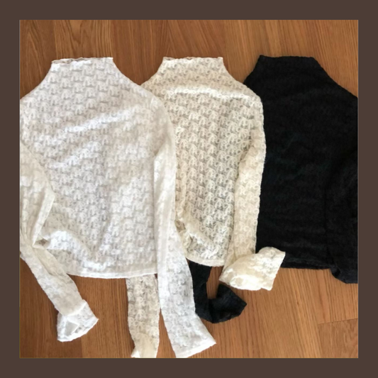 [ 🆕 溫柔氣質 🐚 透視蝴蝶結 lace ] Lacey Bow Turtle Neck Top - 3 colours