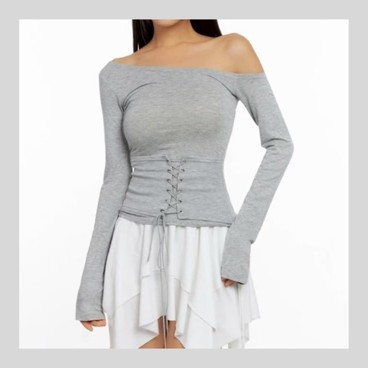 [ 🆕 設計感up! 🩰 綁帶斜膊薄 top ] Girdle Belt Top - 3 colours