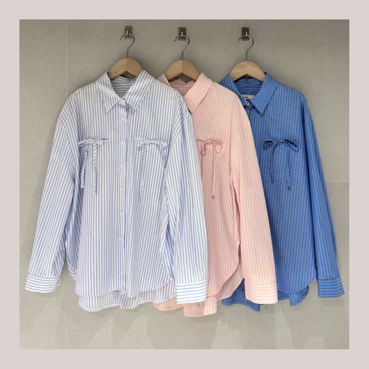 [ 🆕 蝴蝶結 x 男友風 🤍🩷🩵 寬鬆直間恤衫 ] Glam Shirt Stripes - 3 colours