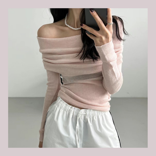 [ 必備 ! 軟糯親膚氣質款 ] Second Skin Off Shoulder Sheer Top - 4 colours