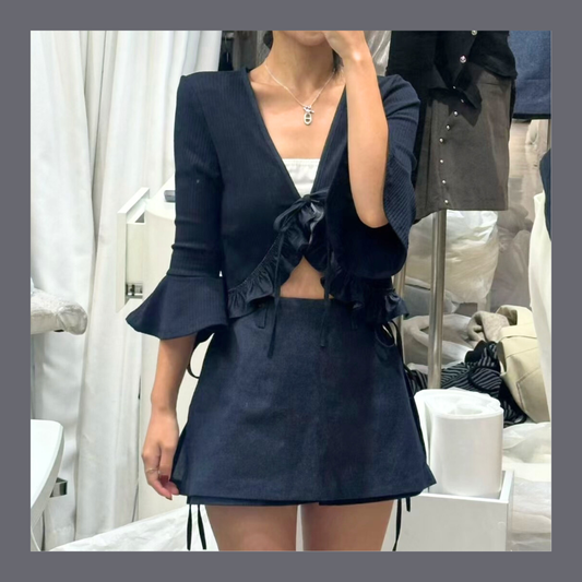 [ 🆕 氣質女生 🫐 Ruffle 綁帶短 Top ] Ruffle Around Tie Up Top - 2 colours