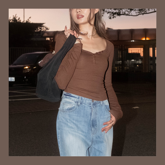 [ 🆕 歐美基礎 🤎 鈕扣彈性 top ] California Sunset Button Up Top - 2 colours