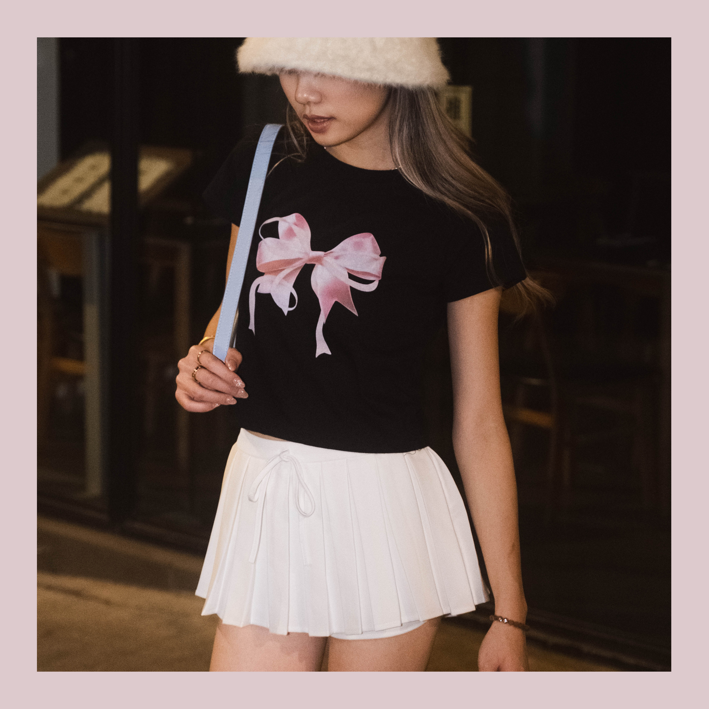 [ 少女心爆棚！大蝴蝶結 tee ] Big Pinkie Bow Soft Tee  - 2 colours